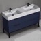 Modern Double Bathroom Vanity, Blue, 56